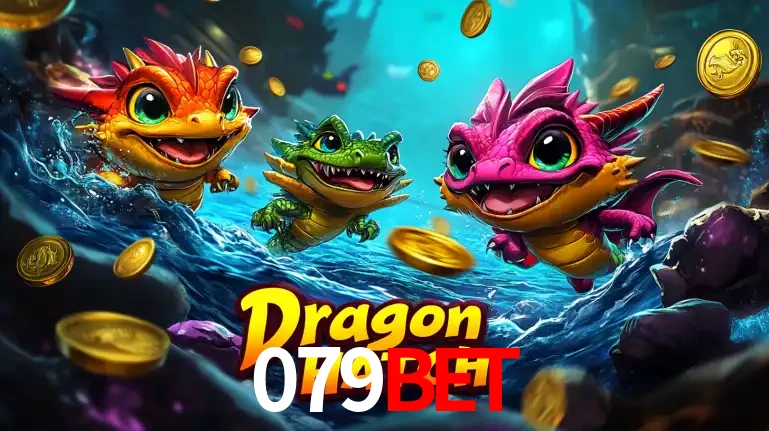 Arte promocional do jogo Dragon Hatch com três adoráveis dragões bebês nadando entre moedas de ouro, um dos slots mais divertidos para jogar no cassino 079bet.