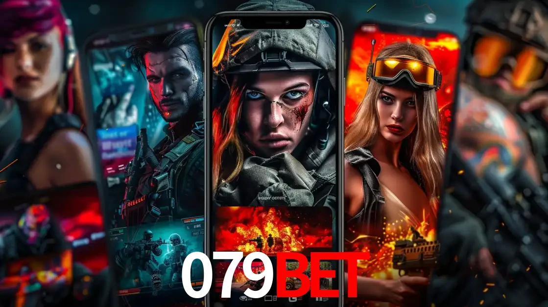 Montagem de telas de celular mostrando diversos personagens, masculinos e femininos, de um jogo de tiro, ilustrando a diversidade de equipes de e-sports para apostar no 079bet.