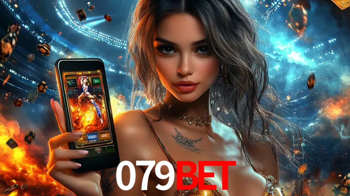 Mulher segurando um celular com um jogo de slot em destaque, tendo como fundo um estádio vibrante, simbolizando a emoção de jogar no cassino móvel 079bet.